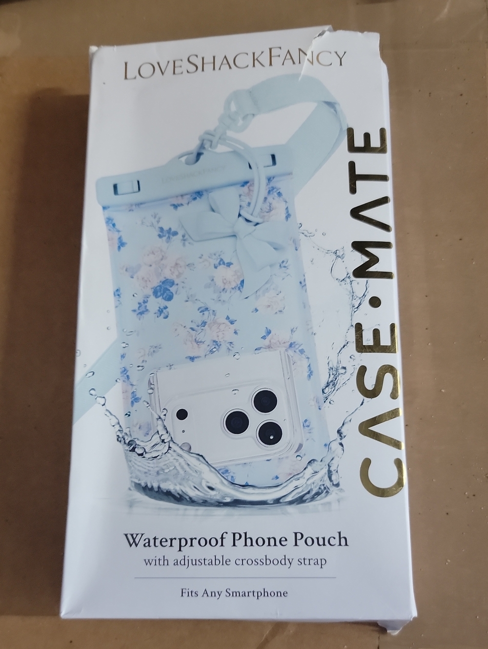 Case-Maye LoveShackFancy Light Blue Floral Waterproof Phone Pouch with Strap